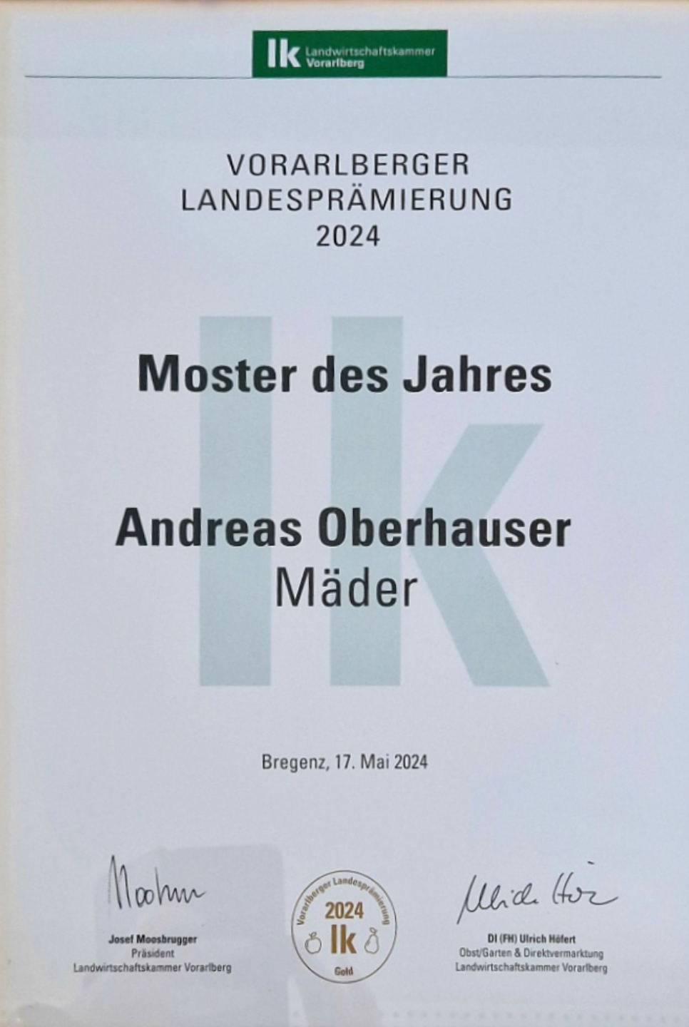 Vlbg. Landesprämierung 2024 - MOSTER DES JAHRES